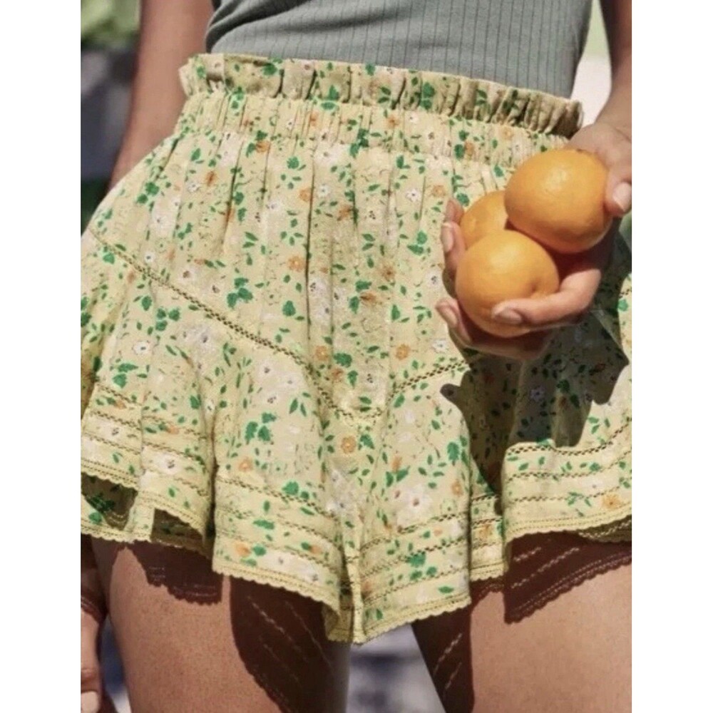 Aerie Flower Flowy Skort Yellow Floral layered Cotton Size Medium